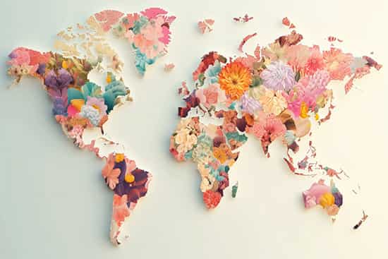 Çiçekli Dünya Haritası Tek Parça Duvar Kağıdı YH-02268