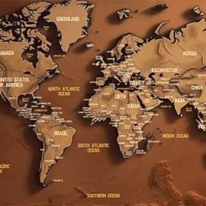 Ahşap Görünümlü Dünya Haritası Duvar Kağıdı YH-02269