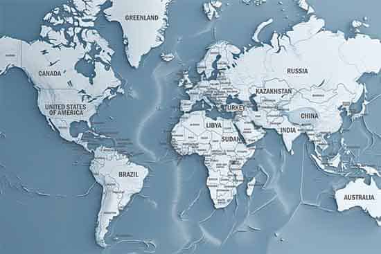 Ülkeler ve Okyanuslar Mavi Dünya Haritası Duvar Kağıdı YH-02271