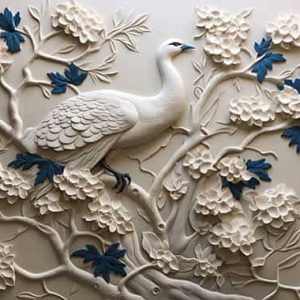 3D Kuş ve Çiçekler Duvar Kağıdı Tek Parça YF-02481