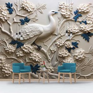 3D Kuş ve Çiçekler Duvar Kağıdı Tek Parça YF-02481