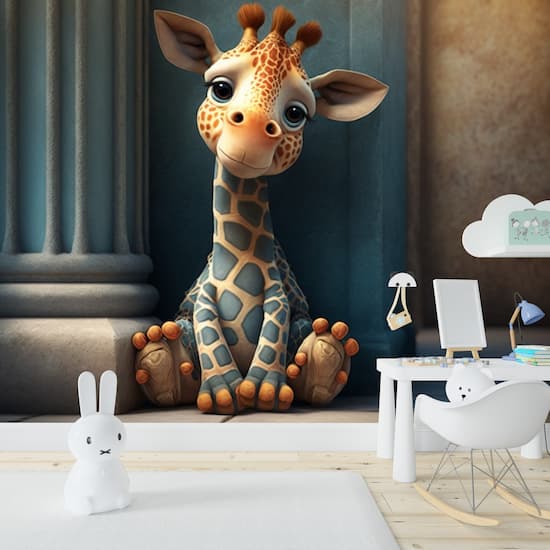Kampanyalı Duvar Kağıdı 3D Yavru Zürafa Bebek Ve Çocuk Odası Poster 200x150 YCO-00348