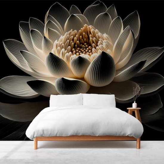 Kampanyalı Duvar Kağıdı 3D Beyaz Hint Lotus Çiçeği Poster 360x270 YF-10012