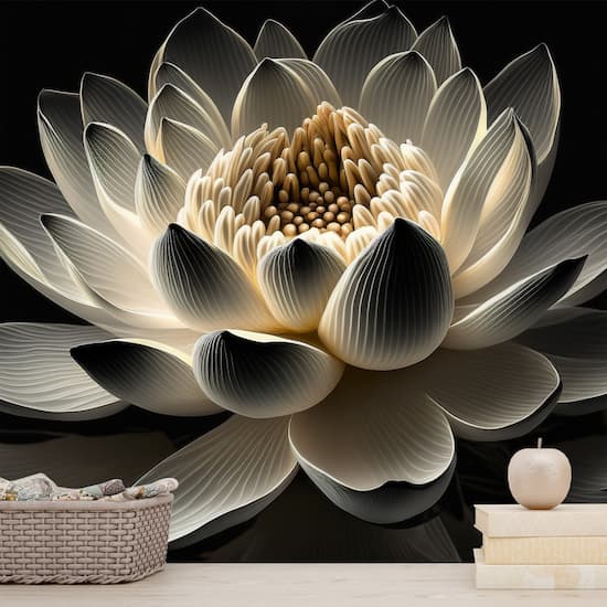 Kampanyalı Duvar Kağıdı 3D Beyaz Hint Lotus Çiçeği Poster 360x270 YF-10012