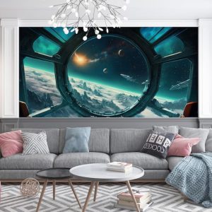 Kampanyalı Duvar Kağıdı 3D Uzay Mekiği Manzara Çocuk Odası Poster 200 x 150 YU-00750