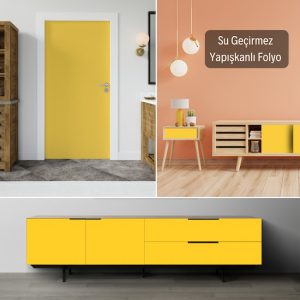 Düz Renk Dekoratif Yapışkanlı Folyo, Sarı 45 cm ve 90 cm Rulo Çeşitleri Dekoros'ta. Suya Dayanıklı Yapışkan Mobilya Kaplama Folyosu için Şimdi Tıkla.