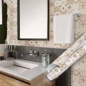 Bej Rengi Çini Desenli, Fayans Görünümlü, Yapışkanlı Folyo 45 ve 90 cm Rulo Çeşitleri Dekoros'ta! Su Geçirmez, Yüzey ve Tezgah Kaplama Folyolar için Tıkla!