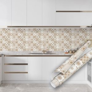 Bej Rengi Çini Desenli, Fayans Görünümlü, Yapışkanlı Folyo 45 ve 90 cm Rulo Çeşitleri Dekoros'ta! Su Geçirmez, Yüzey ve Tezgah Kaplama Folyolar için Tıkla!