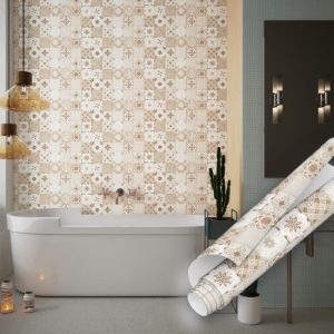 Bej Rengi Çini Desenli, Fayans Görünümlü, Yapışkanlı Folyo 45 ve 90 cm Rulo Çeşitleri Dekoros'ta! Su Geçirmez, Yüzey ve Tezgah Kaplama Folyolar için Tıkla!