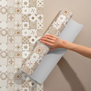 Bej Rengi Çini Desenli, Fayans Görünümlü, Yapışkanlı Folyo 45 ve 90 cm Rulo Çeşitleri Dekoros'ta! Su Geçirmez, Yüzey ve Tezgah Kaplama Folyolar için Tıkla!