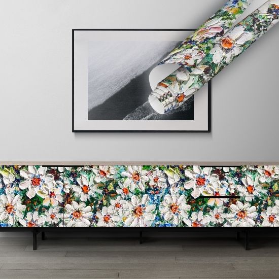 Beyaz Papatyalar Yapışkanlı Folyo, Çiçekli 45 cm ve 90 cm Rulo Çeşitleri Dekoros'ta! Kendinden Yapışkanlı, Desen Takipli, Kaplama Folyoları için Tıkla!