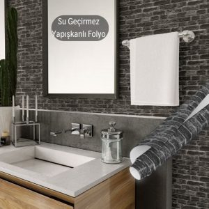 Siyah Tuğla Desen Yapışkanlı Folyo, 45 cm ve 90 cm PVC Rulo Çeşitleri Dekoros'ta. Banyo, Duvar, Yer Kaplama Folyosu, Kaliteli Malzeme En Uygun Fiyatlar