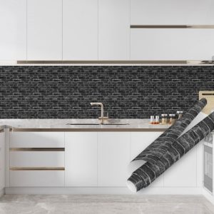 Siyah Tuğla Desen Yapışkanlı Folyo, 45 cm ve 90 cm PVC Rulo Çeşitleri Dekoros'ta. Banyo, Duvar, Yer Kaplama Folyosu, Kaliteli Malzeme En Uygun Fiyatlar