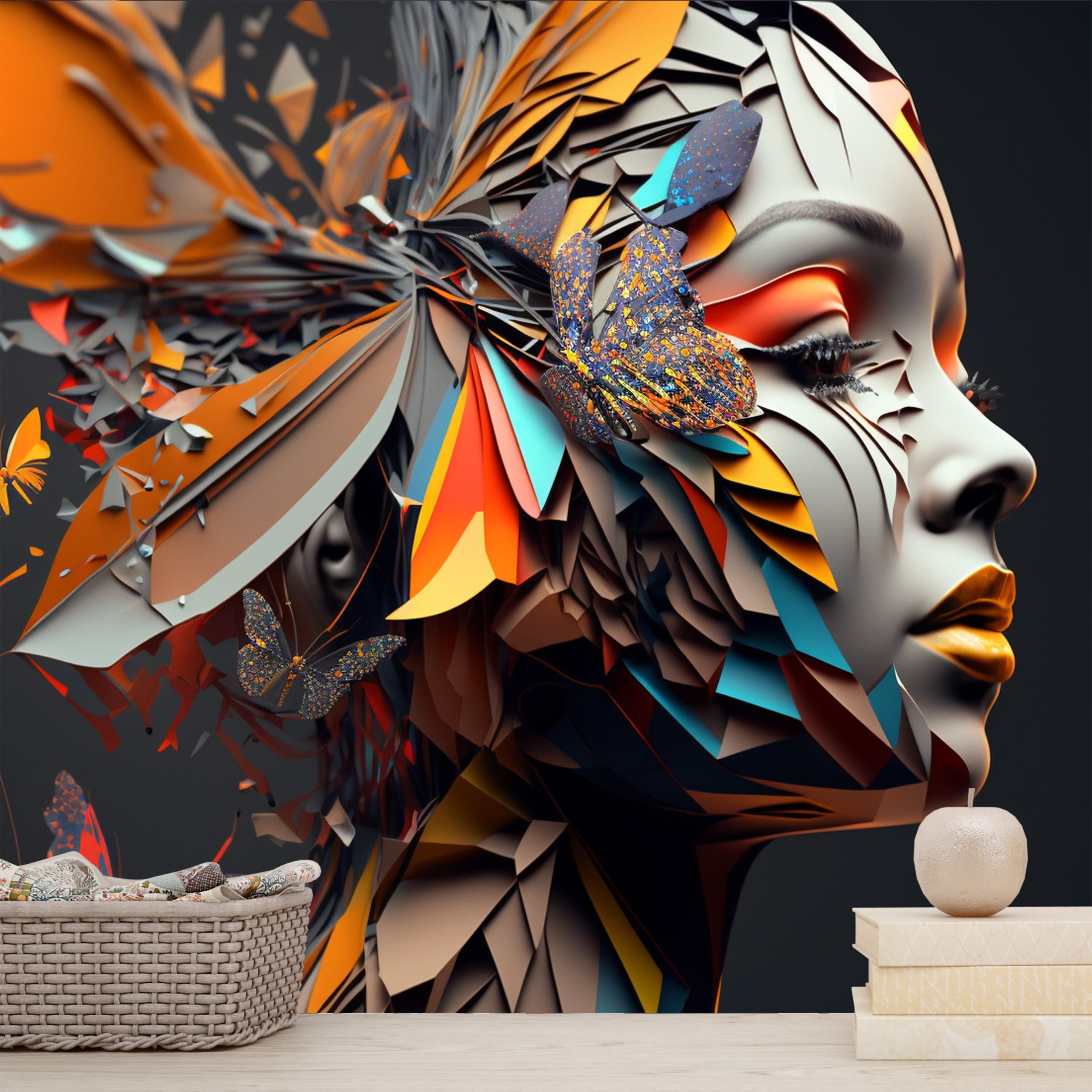 Kampanyalı Duvar Kağıdı Renkli Kelebekler İle Çevrili Kadın 3d YK-00597 Silinebilir Salon, Cafe, Çocuk Odası Duvar Kağıtları Poster Modelleri Dekoros.com'da