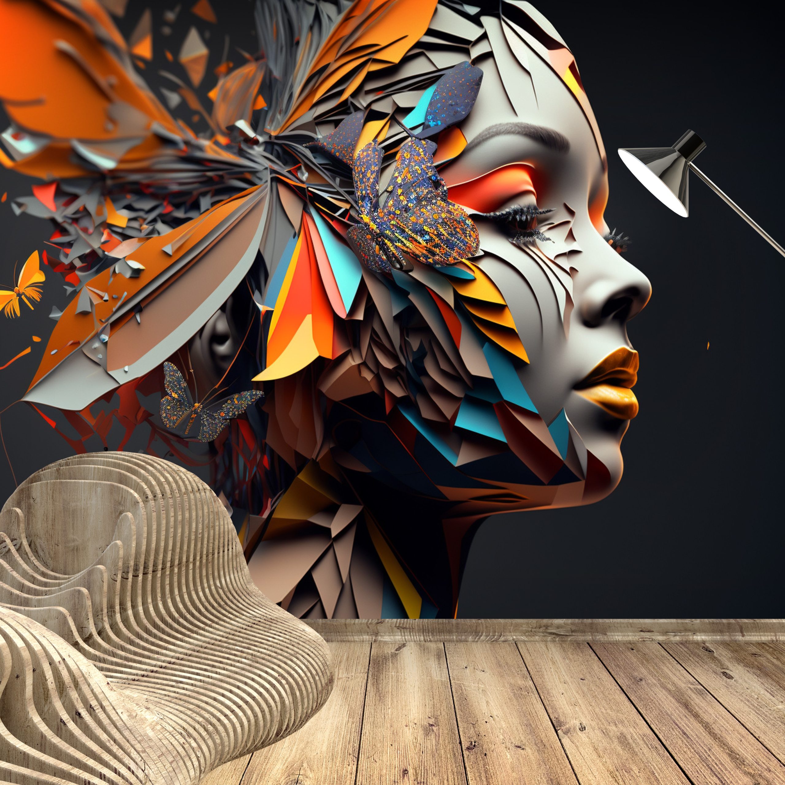 Kampanyalı Duvar Kağıdı Renkli Kelebekler İle Çevrili Kadın 3d YK-00597 Silinebilir Salon, Cafe, Çocuk Odası Duvar Kağıtları Poster Modelleri Dekoros.com'da