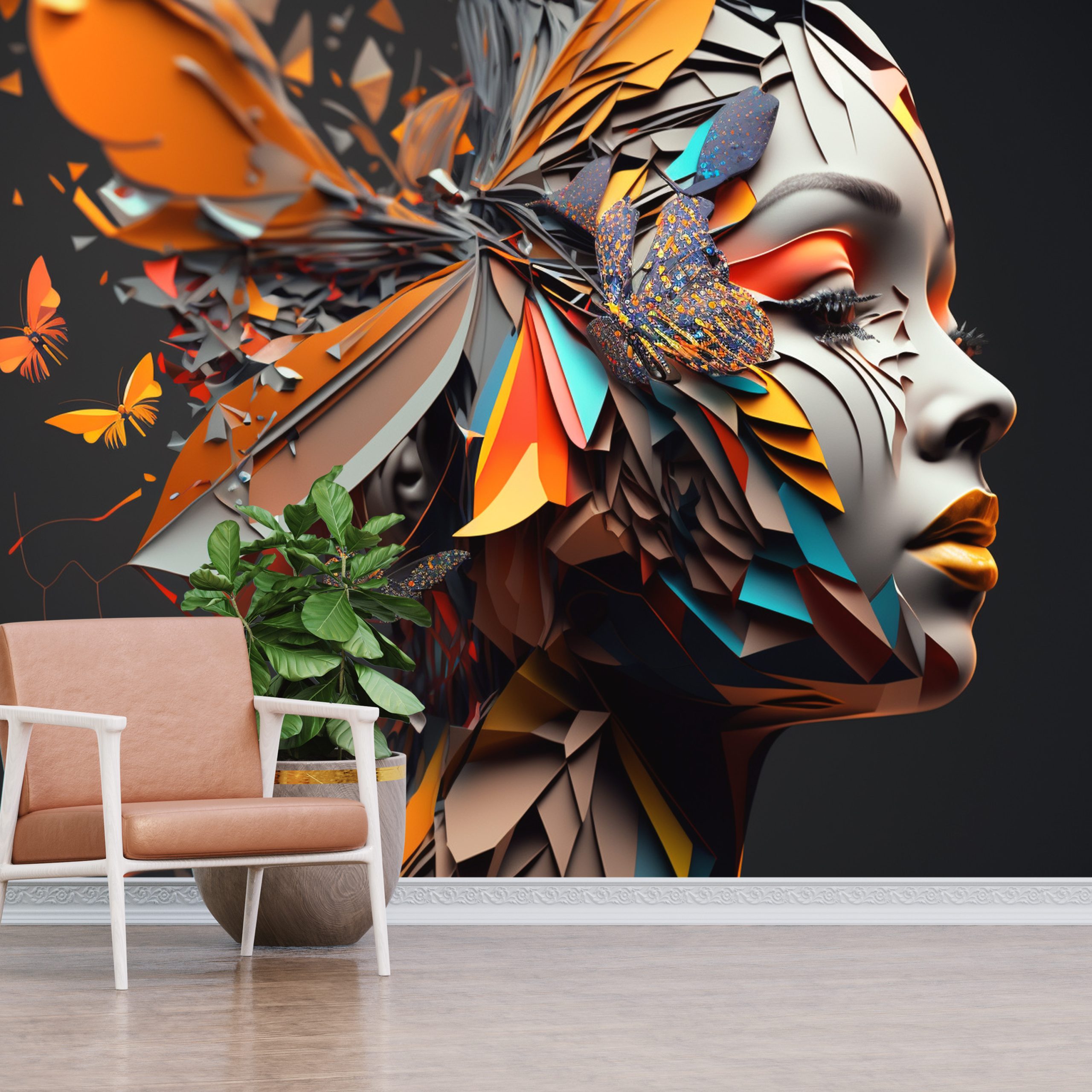 Kampanyalı Duvar Kağıdı Renkli Kelebekler İle Çevrili Kadın 3d YK-00597 Silinebilir Salon, Cafe, Çocuk Odası Duvar Kağıtları Poster Modelleri Dekoros.com'da