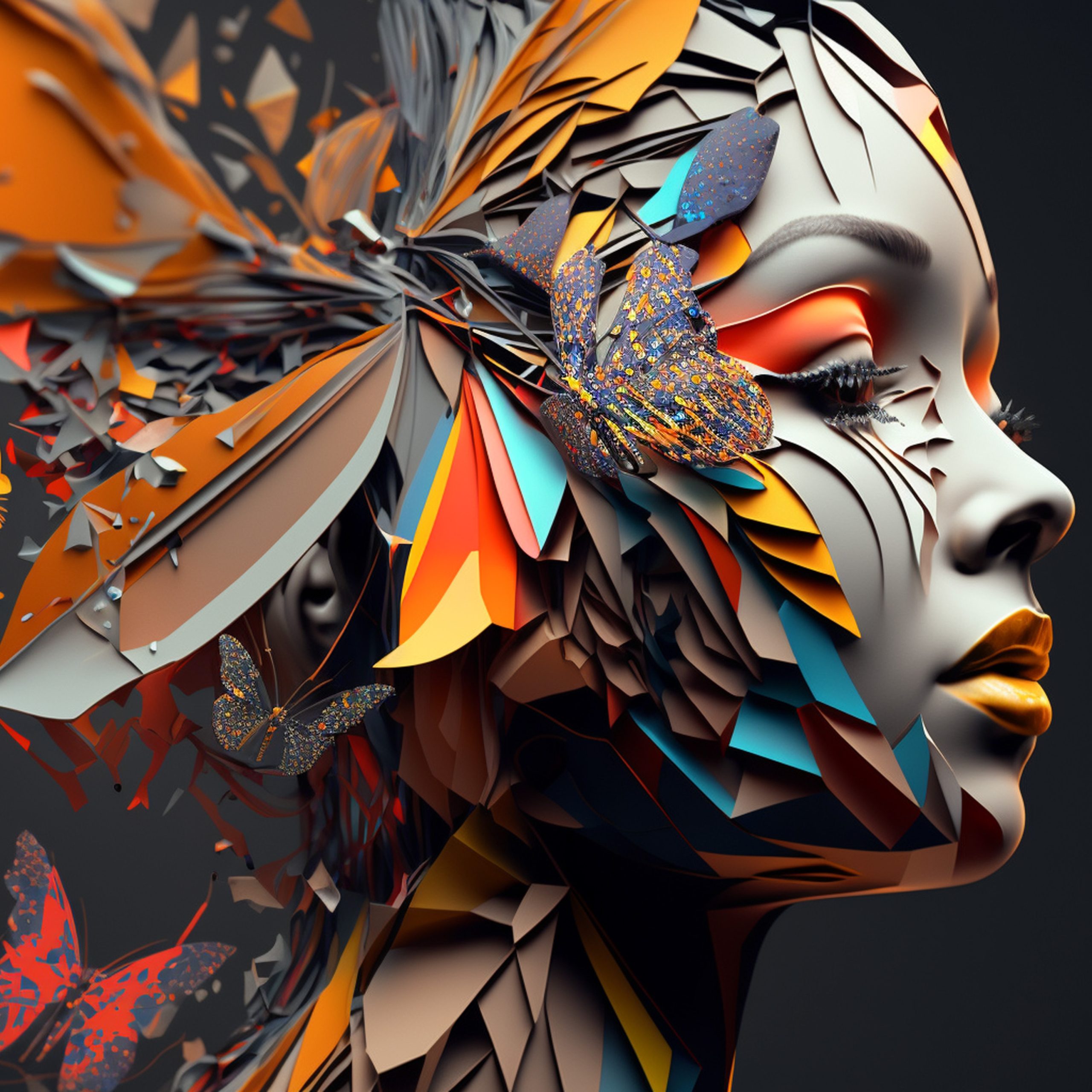 Kampanyalı Duvar Kağıdı Renkli Kelebekler İle Çevrili Kadın 3d YK-00597 Silinebilir Salon, Cafe, Çocuk Odası Duvar Kağıtları Poster Modelleri Dekoros.com'da