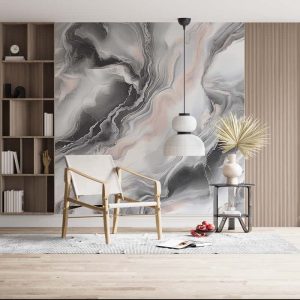 Gri ve Pembe Renkli Mermer Desenli Modern Oturma Odası Duvar Kağıdı YM-07003