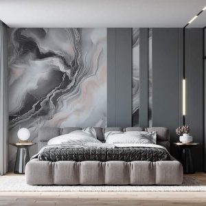 Gri ve Pembe Renkli Mermer Desenli Modern Oturma Odası Duvar Kağıdı YM-07003