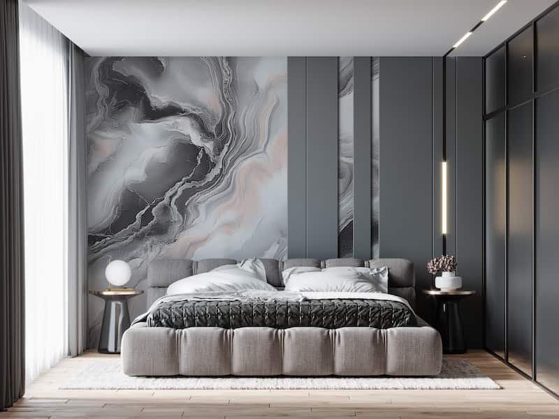 Gri ve Pembe Renkli Mermer Desenli Modern Oturma Odası Duvar Kağıdı YM-07003