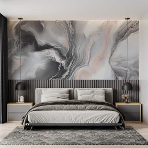 Gri ve Pembe Renkli Mermer Desenli Modern Oturma Odası Duvar Kağıdı YM-07003