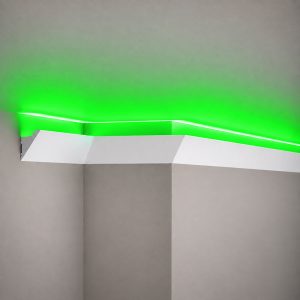 Yeşil ışıklı ACL-008 LED kanallı beyaz kartonpiyer profil detayı