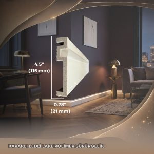 Beyaz Ledli Kapaklı Lake Polimer Süpürgelik ASL-006