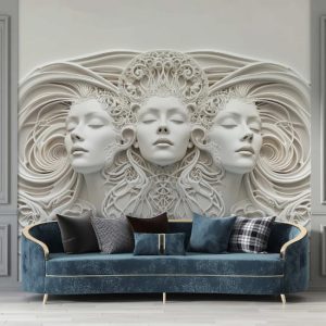3 Boyutlu Kabartma Kadın İllüzyonlu Duvar Kağıdı YK-05057
