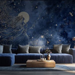 Altın Yıldızlar ve Dolunay Astroloji Temalı Duvar Kağıdı YT-06030