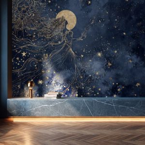 Altın Yıldızlar ve Dolunay Astroloji Temalı Duvar Kağıdı YT-06030