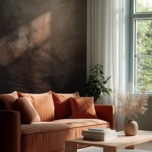 Eskitme Bakır ve Antrasit Beton Dokulu Salon Duvar Kağıdı YS-06034