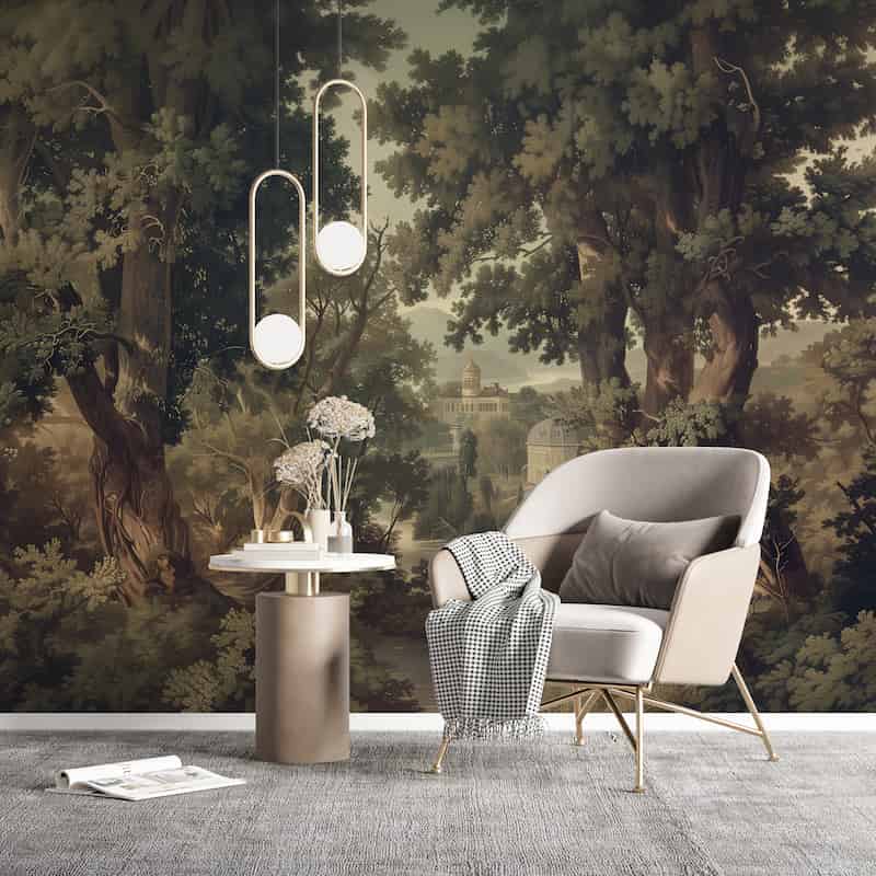 Eskitme Görünümlü Orman Manzaralı Salon Duvar Kağıdı YM-30034