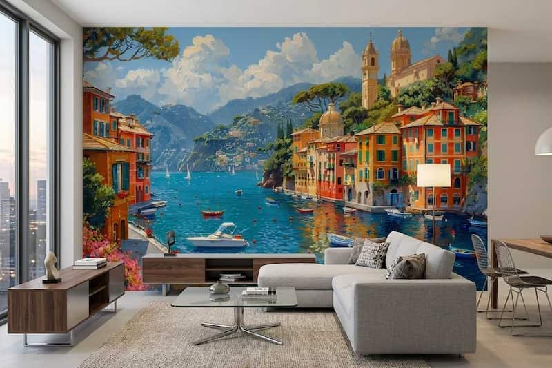 İtalya Sahili Portofino Dinlendirici Deniz Manzaralı Duvar Kağıdı YD-05044