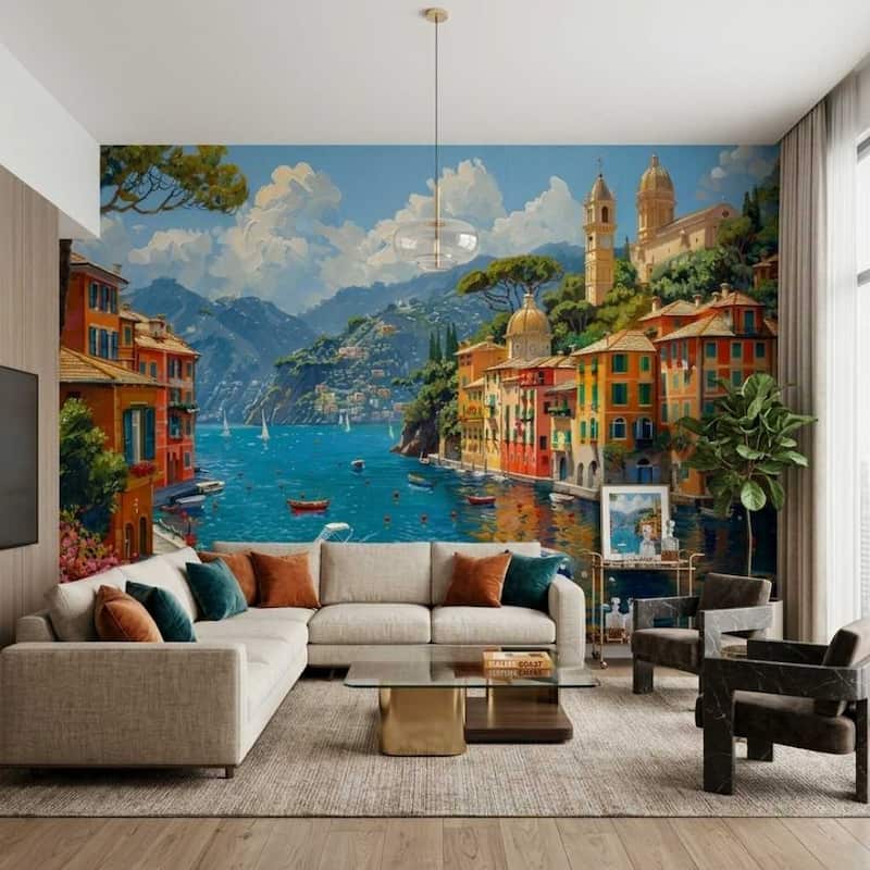 İtalya Sahili Portofino Dinlendirici Deniz Manzaralı Duvar Kağıdı YD-05044