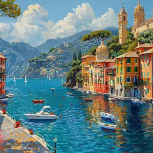 İtalya Sahili Portofino Dinlendirici Deniz Manzaralı Duvar Kağıdı YD-05044