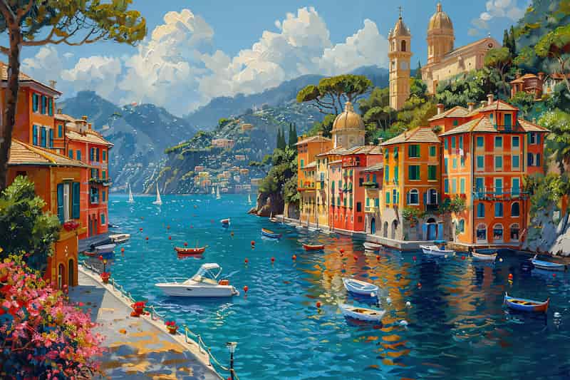 İtalya Sahili Portofino Dinlendirici Deniz Manzaralı Duvar Kağıdı YD-05044