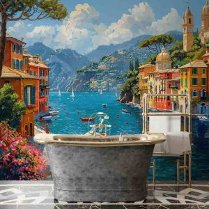 İtalya Sahili Portofino Dinlendirici Deniz Manzaralı Duvar Kağıdı YD-05044
