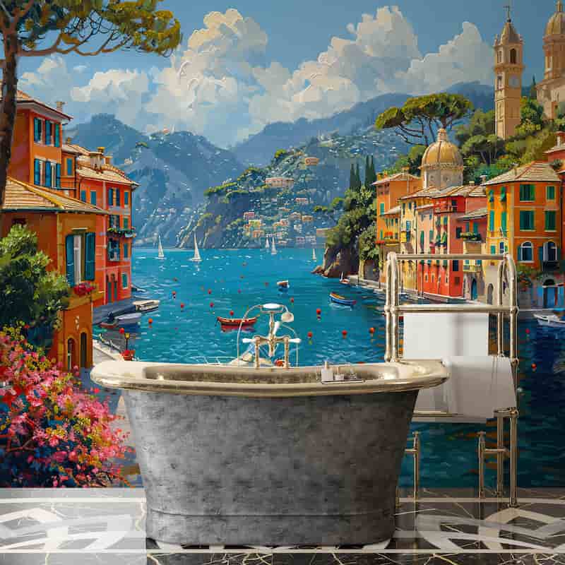 İtalya Sahili Portofino Dinlendirici Deniz Manzaralı Duvar Kağıdı YD-05044