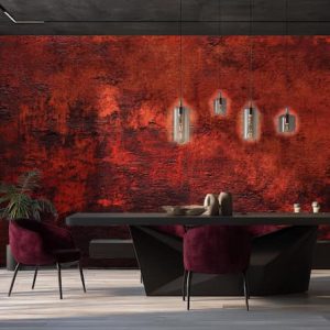 Koyu Kırmızı ve Siyah Sıva Desenli Lüks Salon Duvar Kağıdı YS-06035