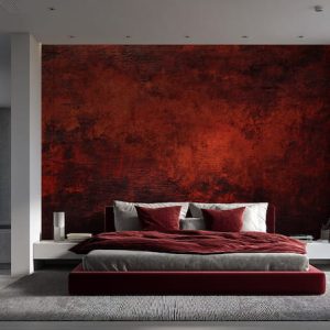 Koyu Kırmızı ve Siyah Sıva Desenli Lüks Salon Duvar Kağıdı YS-06035