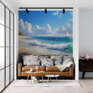 Kumsal ve Deniz Doğa Manzaralı Modern Oturma Odası Duvar Kağıtları YD-04054