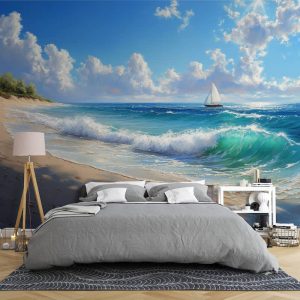 Kumsal ve Deniz Doğa Manzaralı Modern Oturma Odası Duvar Kağıtları YD-04054