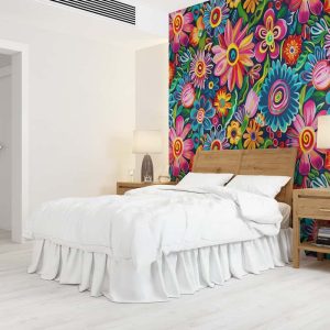 Meksika Tarzı Rengarenk Çiçek Desenli Etnik Duvar Kağıdı YF-04032