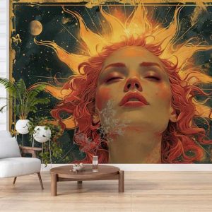 Mistik Gökyüzü ve Mitolojik Kadın Figürlü Modern Duvar Kağıdı YCO-03007