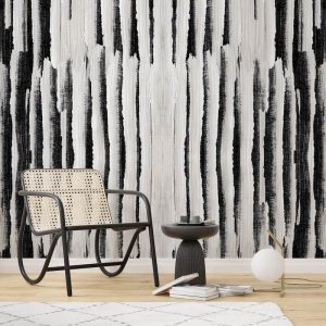 Modern Geometrik Siyah Beyaz Çizgi Desenli Soyut Duvar Kağıdı YMO-06014