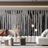 Modern Geometrik Siyah Beyaz Çizgi Desenli Soyut Duvar Kağıdı YMO-06014