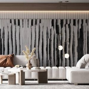 Modern Geometrik Siyah Beyaz Çizgi Desenli Soyut Duvar Kağıdı YMO-06014