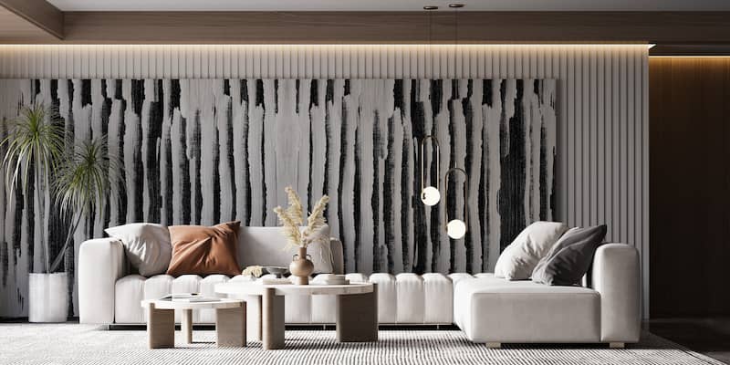 Modern Geometrik Siyah Beyaz Çizgi Desenli Soyut Duvar Kağıdı YMO-06014