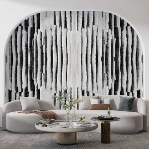 Modern Geometrik Siyah Beyaz Çizgi Desenli Soyut Duvar Kağıdı YMO-06014