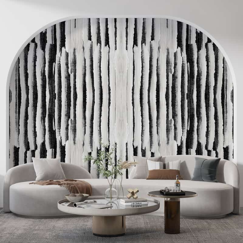 Modern Geometrik Siyah Beyaz Çizgi Desenli Soyut Duvar Kağıdı YMO-06014